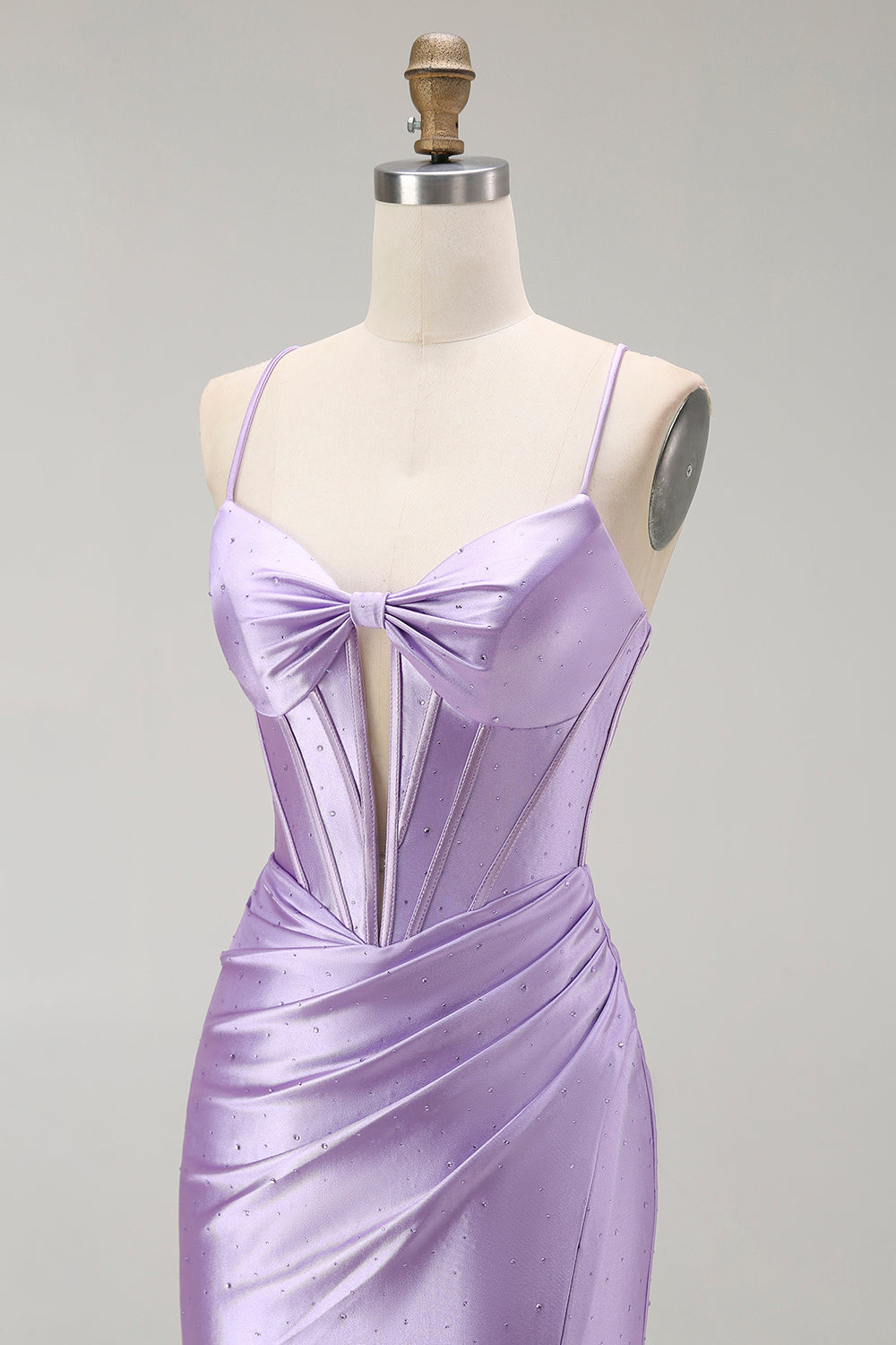 Purple Mermaid Corset Beaded Long Ball Dress with Slit