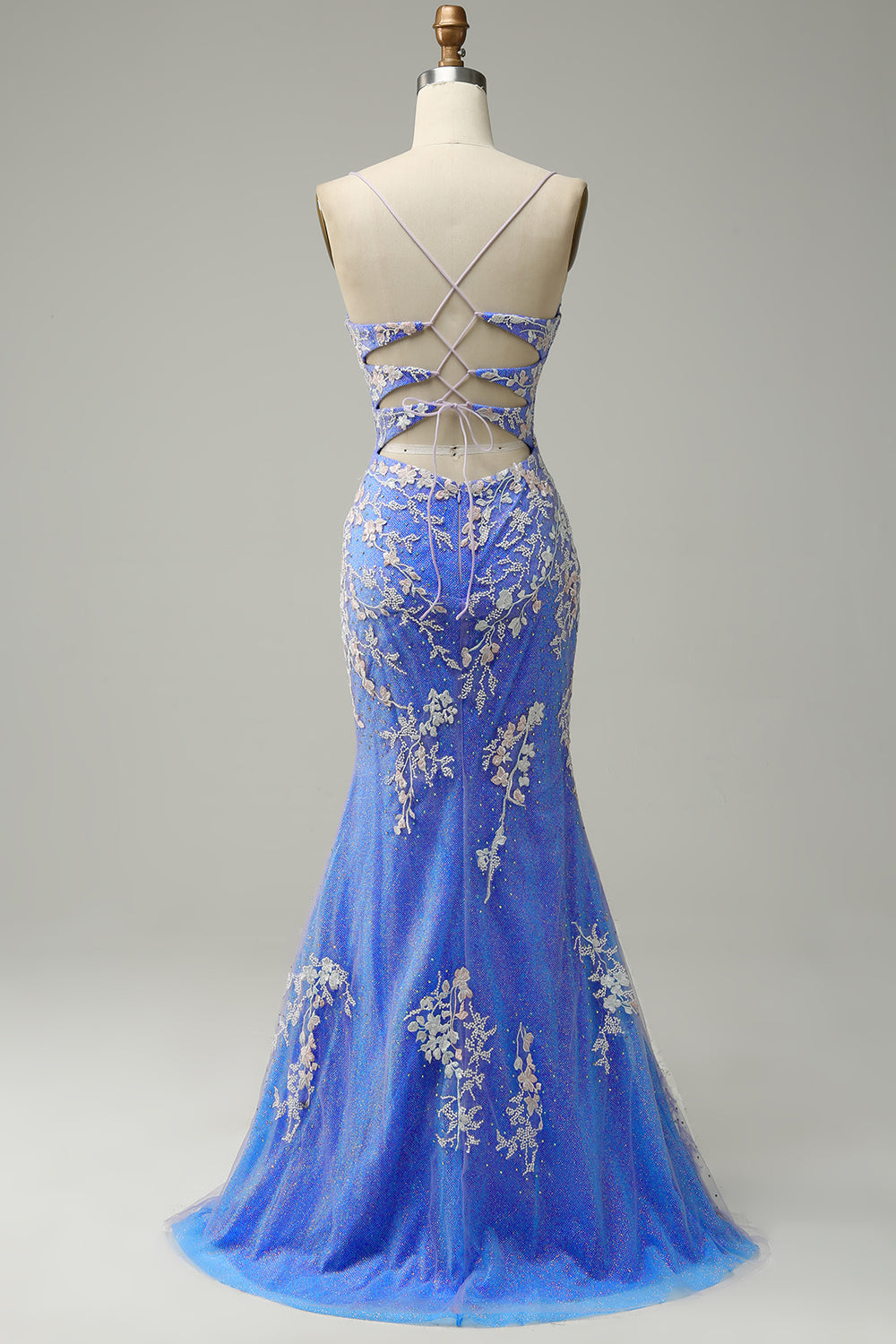 Mermaid V Neck Light Purple Long Ball Dress with Appliques Beading