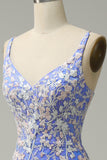 Mermaid V Neck Light Purple Long Ball Dress with Appliques Beading