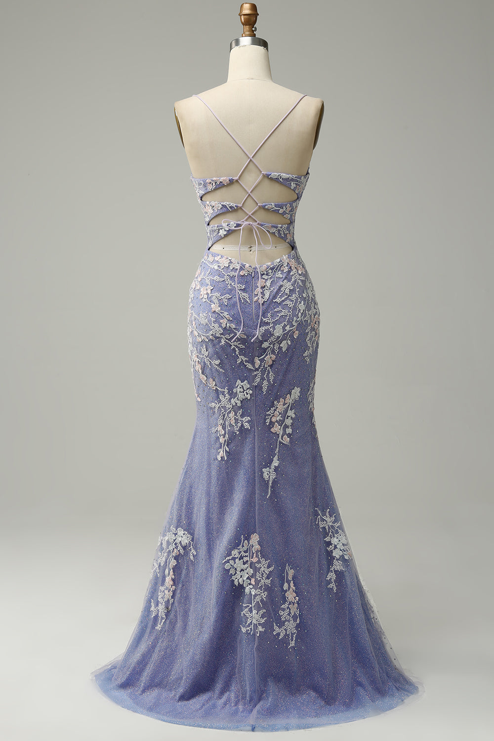 Mermaid V Neck Light Purple Long Ball Dress with Appliques Beading