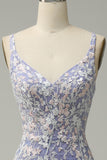 Mermaid V Neck Light Purple Long Ball Dress with Appliques Beading