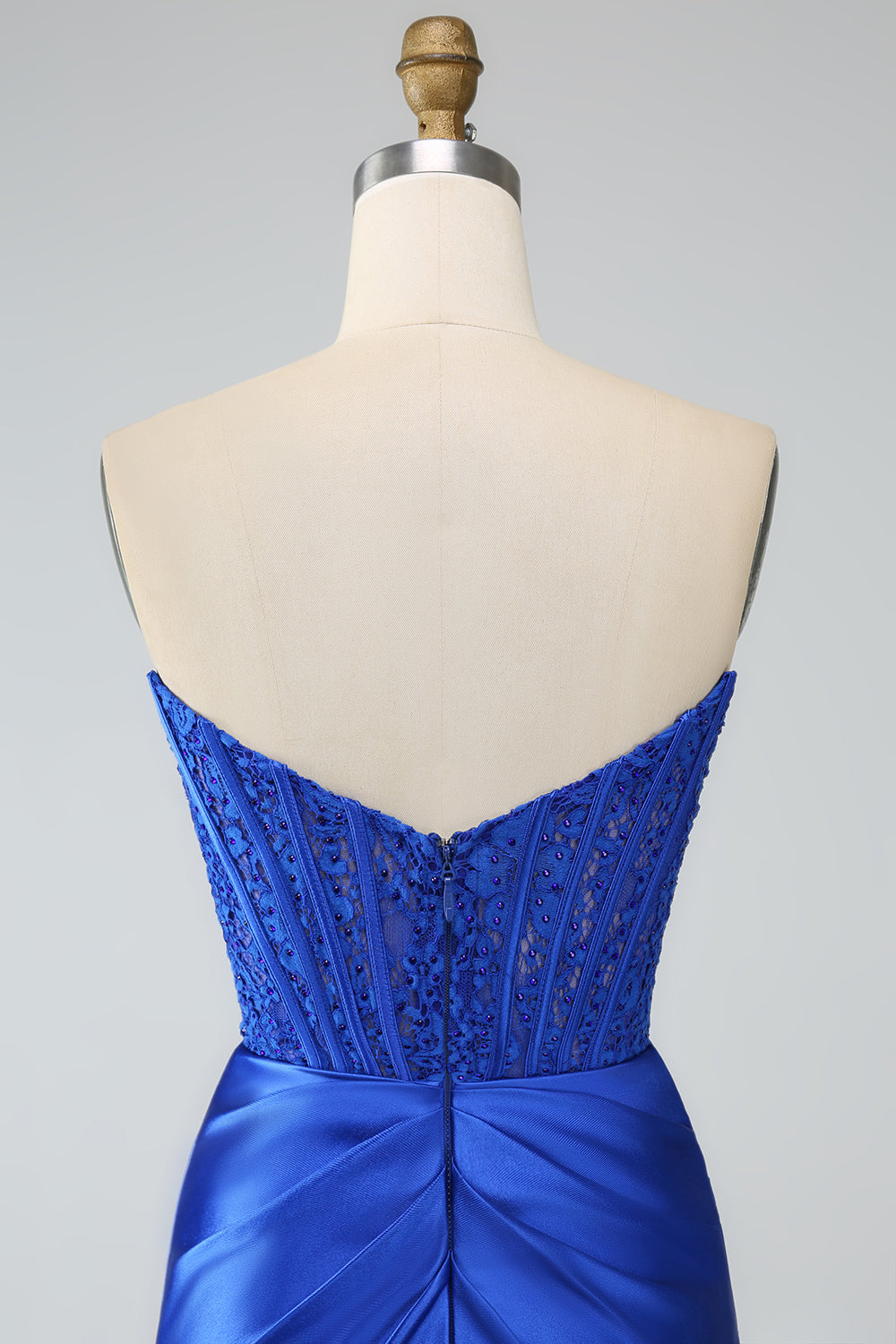 Royal Blue Mermaid Strapless Long Corset Ball Dress with Slit