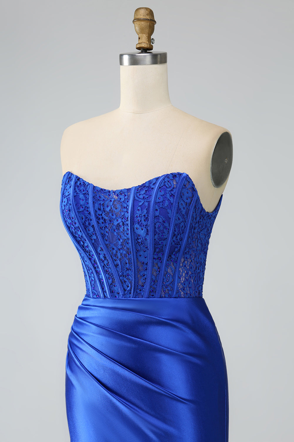 Royal Blue Mermaid Strapless Long Corset Ball Dress with Slit