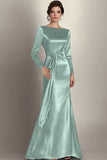 Black Mermaid Long Sleeves Satin Ruched Long Mother of the Bride Dress