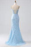 Sky Blue Sparkly Mermaid Corset Ball Dress with Sequins