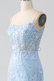 Sky Blue Sparkly Mermaid Corset Ball Dress with Sequins
