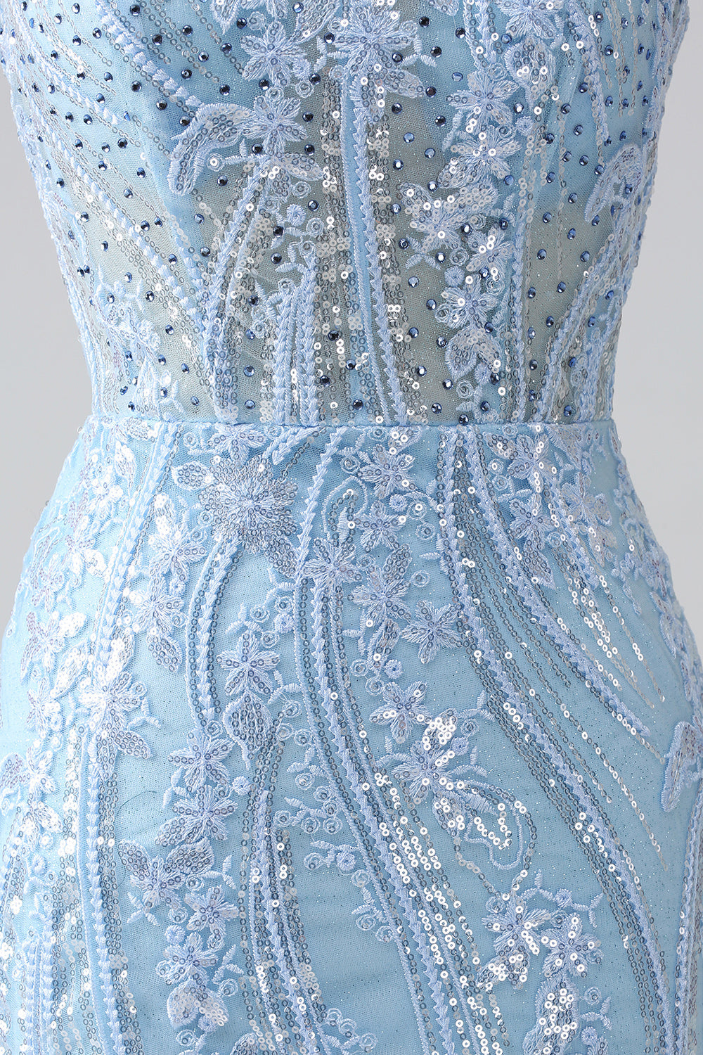Sky Blue Sparkly Mermaid Corset Ball Dress with Sequins