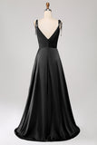 Simple Dark Green Ruched Spaghetti Straps Ball Dress with Slit