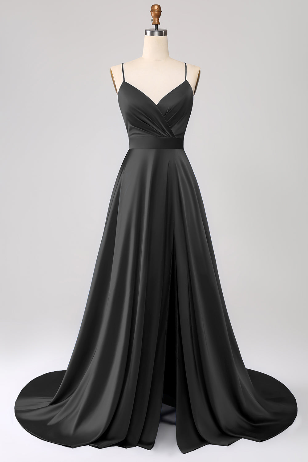 Royal Blue A Line Spaghetti Straps Satin Ball Dress with Slit
