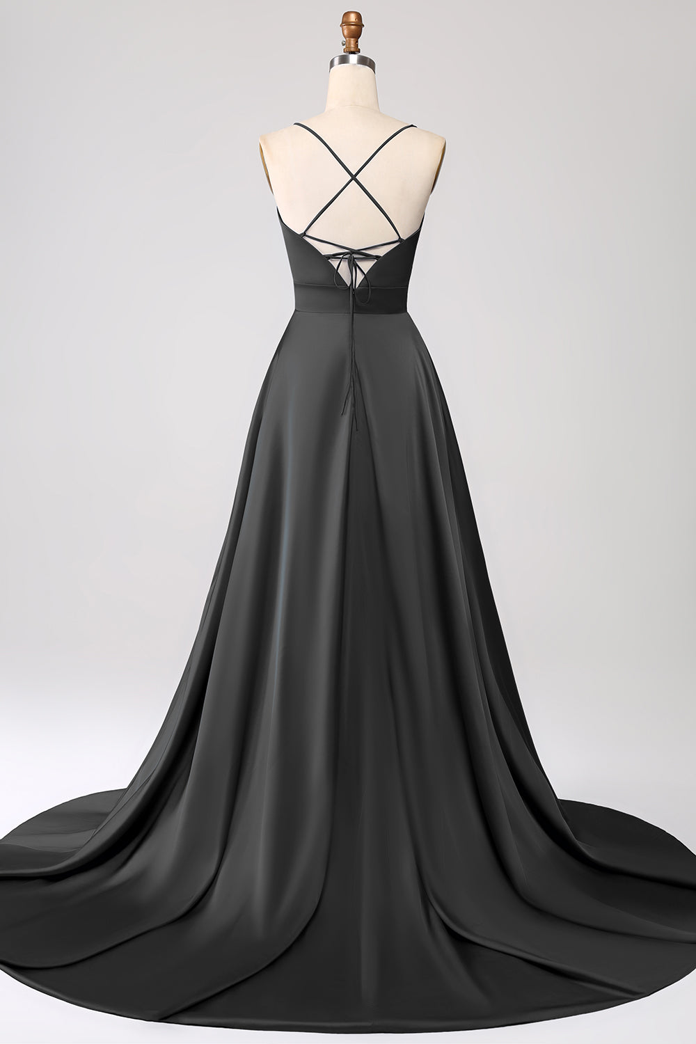 Royal Blue A Line Spaghetti Straps Satin Ball Dress with Slit
