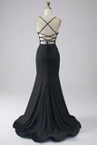 Light Blue Sparkly Mermaid Spaghetti Straps Long Ball Dress with Slit