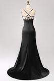 Dark Green Mermaid Spaghetti Straps Satin Ball Dress with Pleated