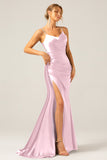 Black Mermaid Corset Spaghetti Straps Pleated Long Ball Dress with Slit