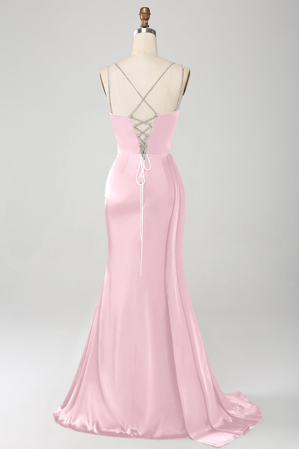Navy Mermaid Spaghetti Straps Pleated Corset Long Ball Dress wth Slit