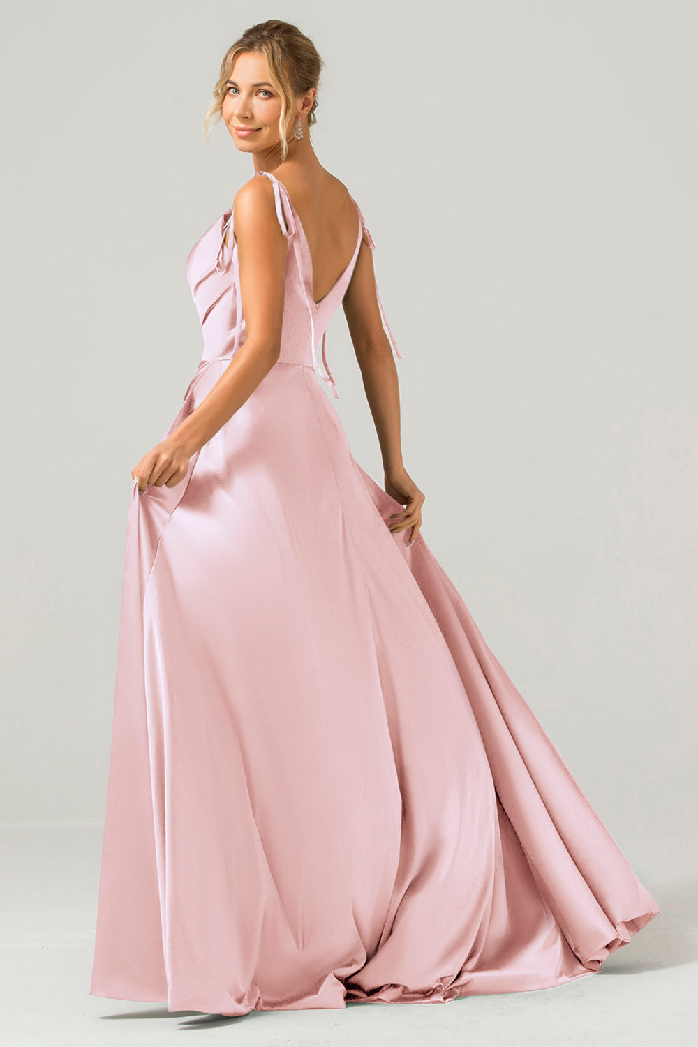 Dark Green A-Line Spaghetti Straps Ruched Long Bridesmaid Dress with Slit