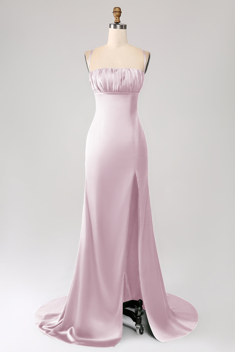 Dark Green Mermaid Spaghetti Straps Satin Ball Dress with Pleated