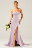 Black Mermaid Spaghetti Straps Satin Pleated Ball Dress