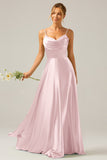 Dusty Sage A Line Cowl Neck Satin Pleated Long Ball Dress