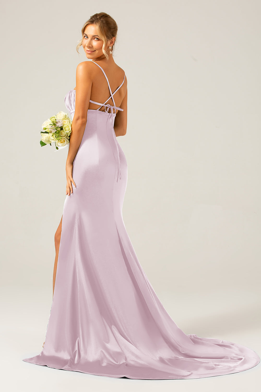 Black Mermaid Spaghetti Straps Satin Pleated Ball Dress