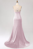Dark Green Mermaid Spaghetti Straps Satin Ball Dress with Pleated