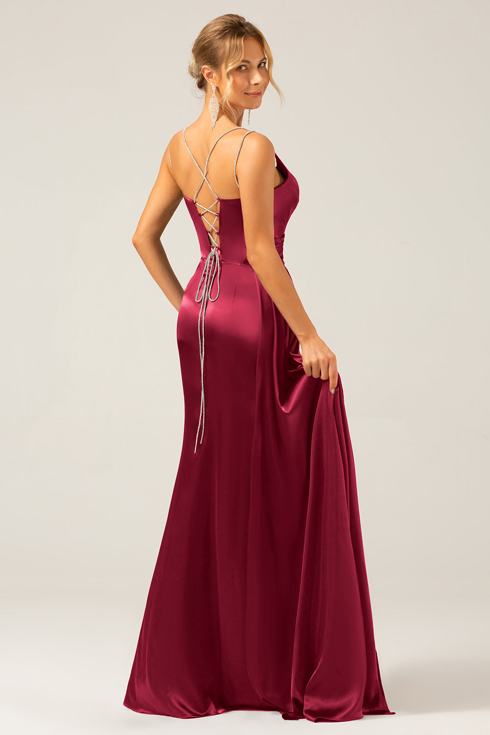 Black Mermaid Corset Spaghetti Straps Pleated Long Ball Dress with Slit
