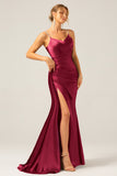 Black Mermaid Corset Spaghetti Straps Pleated Long Ball Dress with Slit
