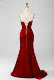 Navy Mermaid Spaghetti Straps Pleated Corset Long Ball Dress wth Slit
