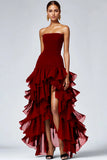 Strapless Black Tiered Ruffles Tulle Formal Dress
