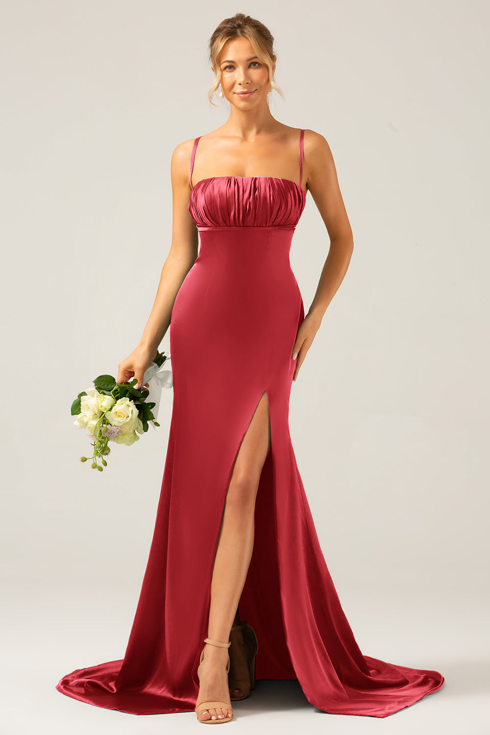 Black Mermaid Spaghetti Straps Satin Pleated Ball Dress
