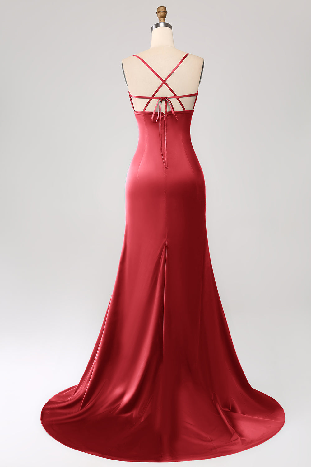 Dark Green Mermaid Spaghetti Straps Satin Ball Dress with Pleated