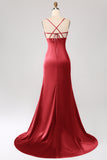 Dark Green Mermaid Spaghetti Straps Satin Ball Dress with Pleated