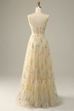 Green A-Line Square Neck Long Ball Dress with Embroidery