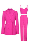 Hot Pink Peak Lapel 3 Piece Women Ball Suits