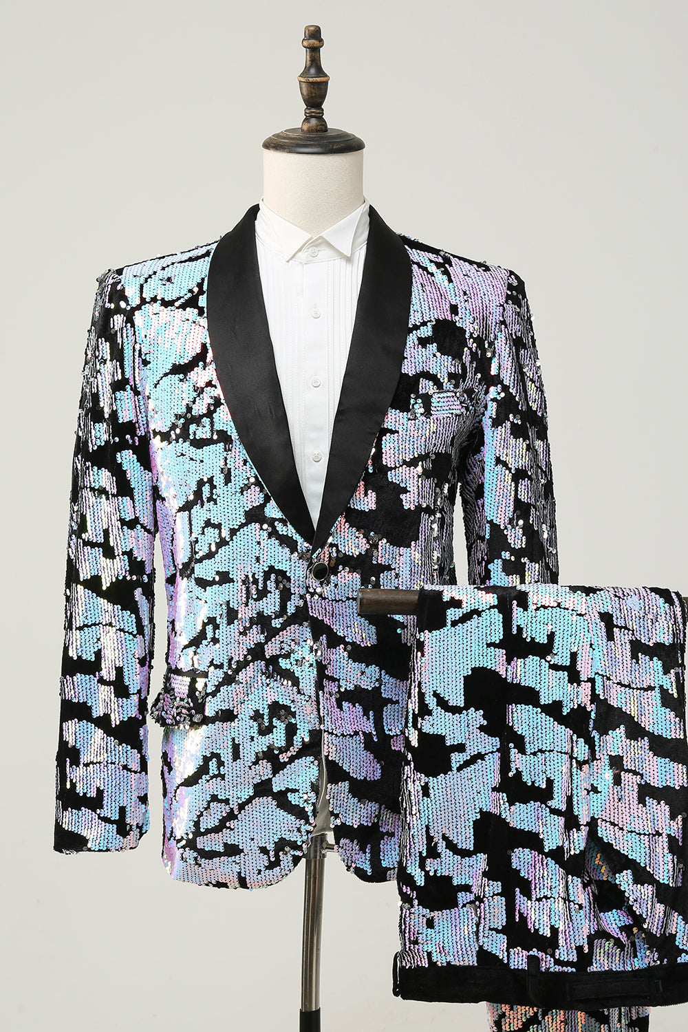 Purple Sequins Mens Two-Piece Prom Suit Shawl Lapel One Button Tuxedo