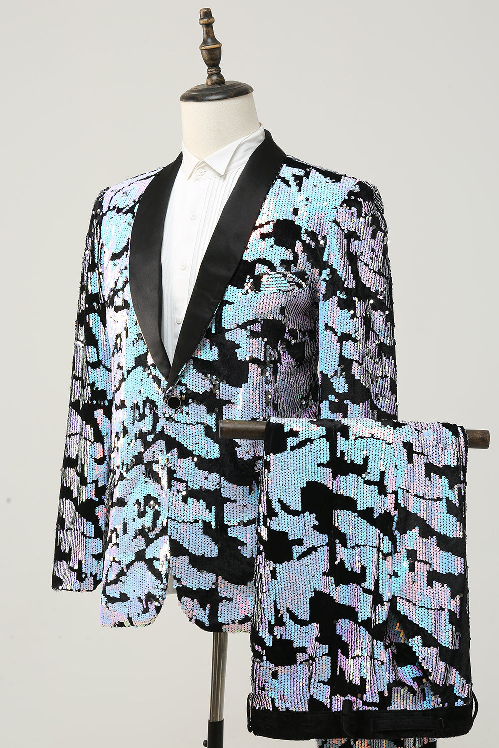 Purple Sequins Mens Two-Piece Prom Suit Shawl Lapel One Button Tuxedo
