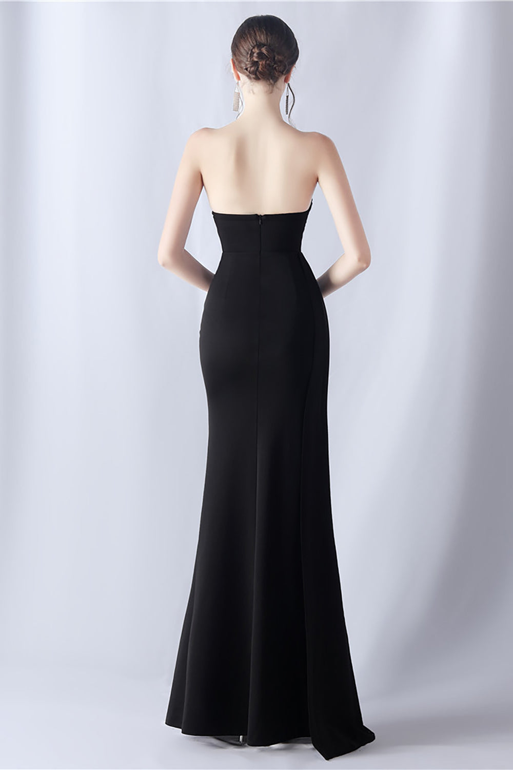 Navy Mermaid Strapless Long Corset Ball Dress with Slit