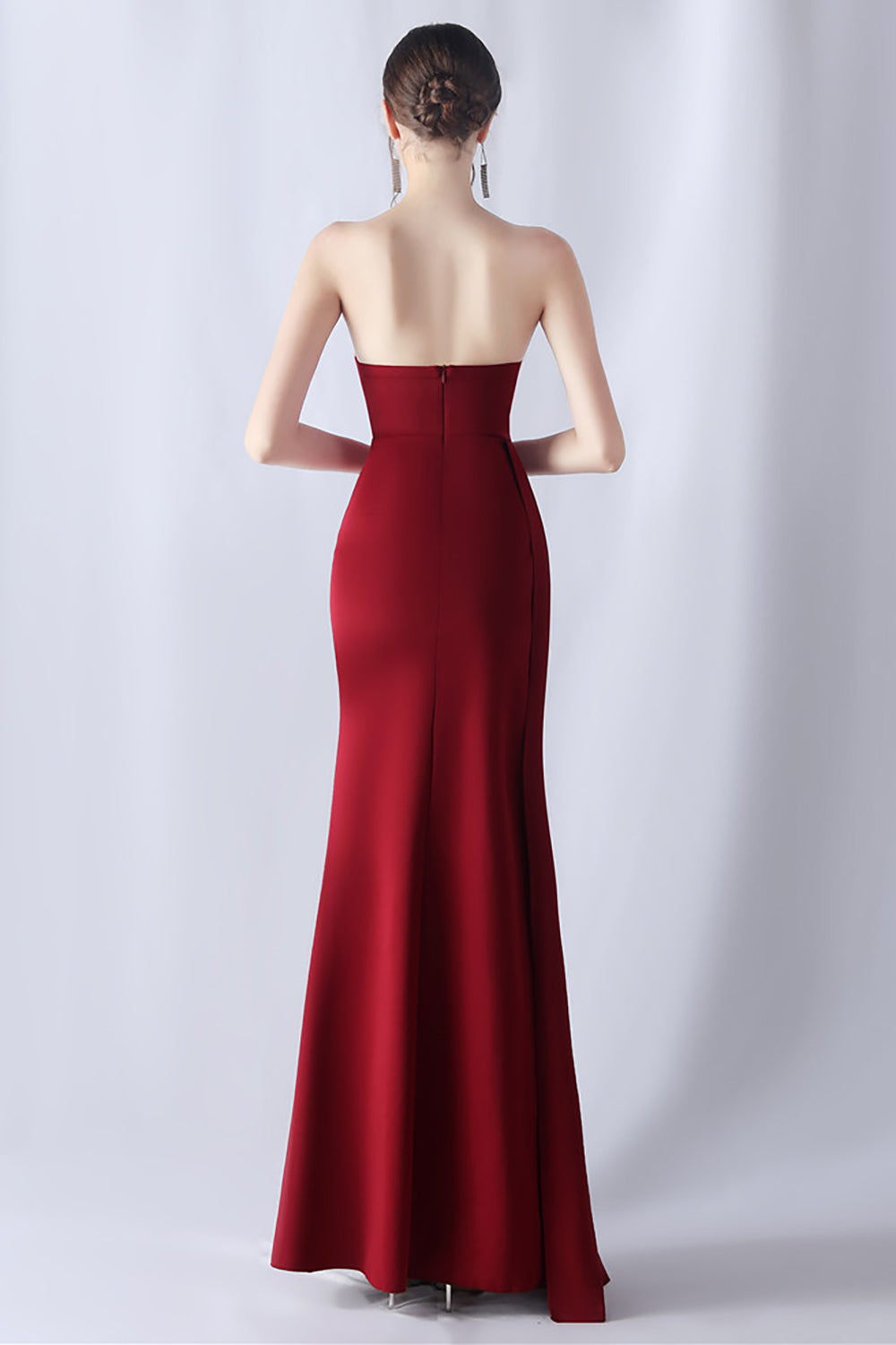 Navy Mermaid Strapless Long Corset Ball Dress with Slit