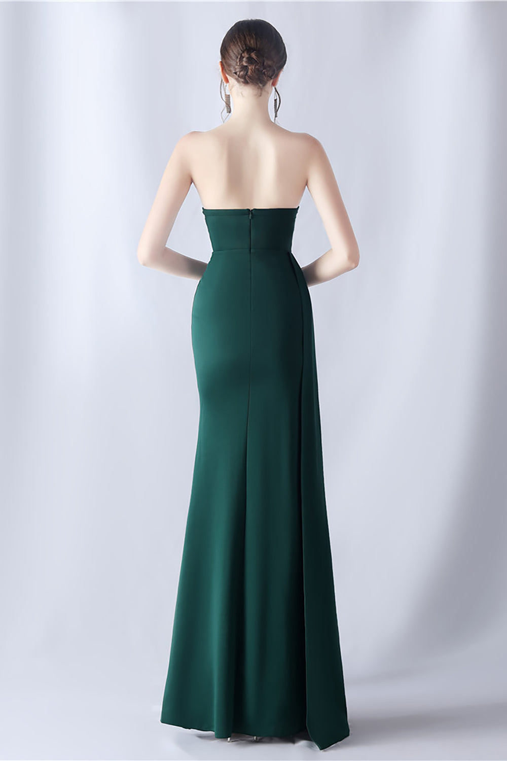 Navy Mermaid Strapless Long Corset Ball Dress with Slit
