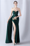 Navy Mermaid Strapless Long Corset Ball Dress with Slit