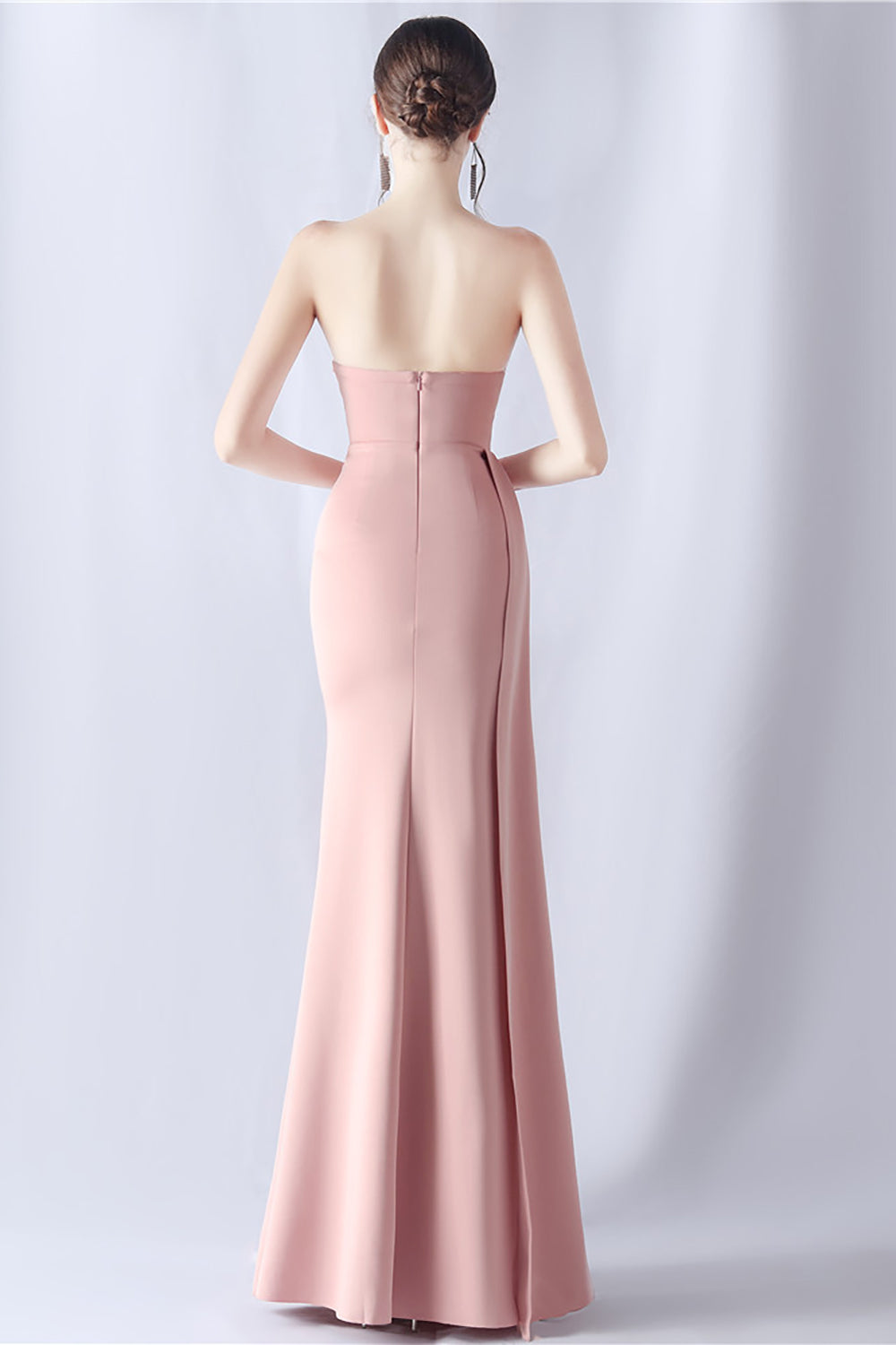 Navy Mermaid Strapless Long Corset Ball Dress with Slit