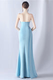 Navy Mermaid Strapless Long Corset Ball Dress with Slit