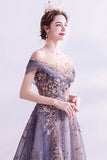 Sparkly Purple A-Line Tulle Long Ball Dress
