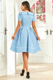 Retro Style Blue 1950s Dress with Short Sleeves