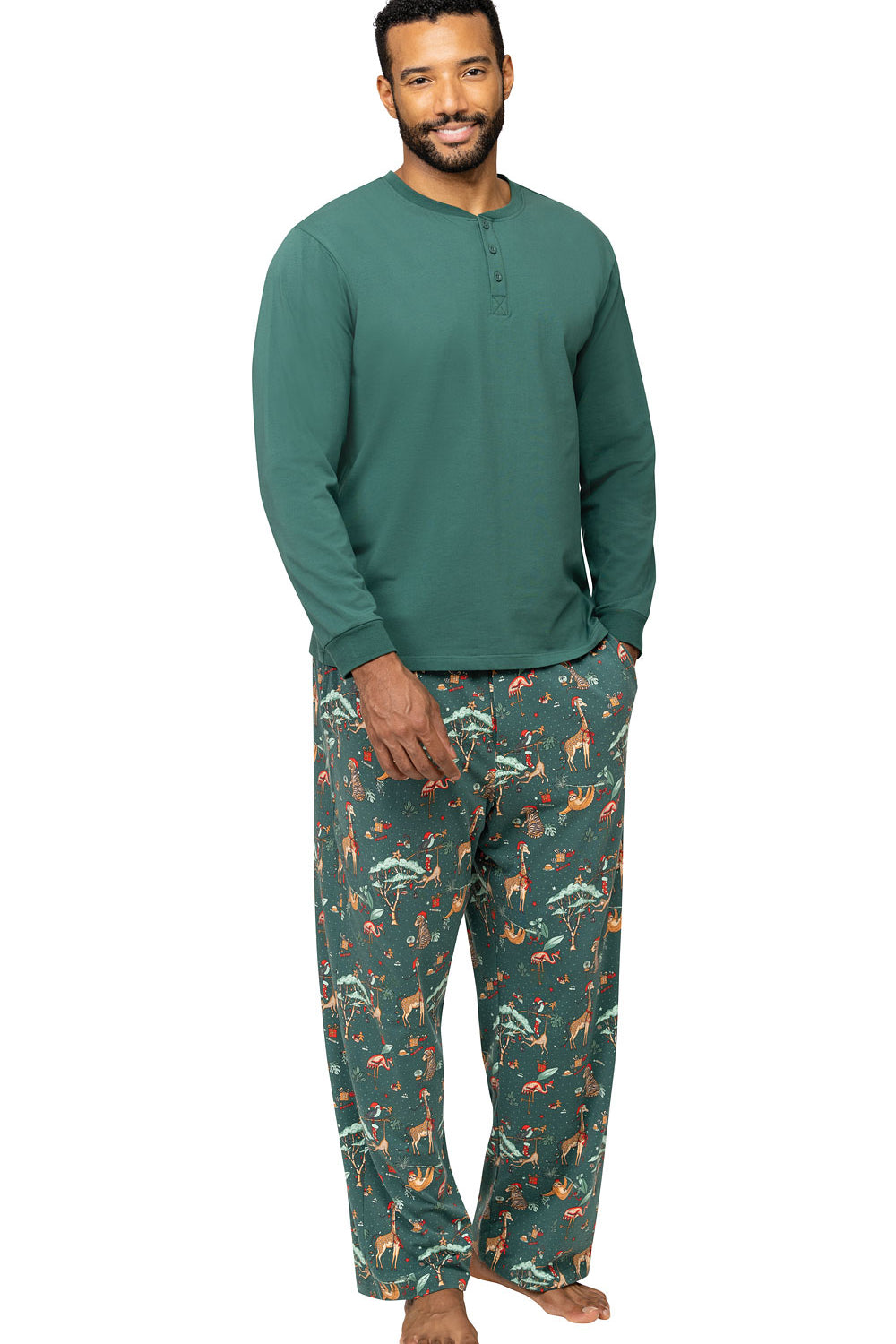 Christmas Family Matching Pajamas Set Green Animal Pattern Print Pajamas