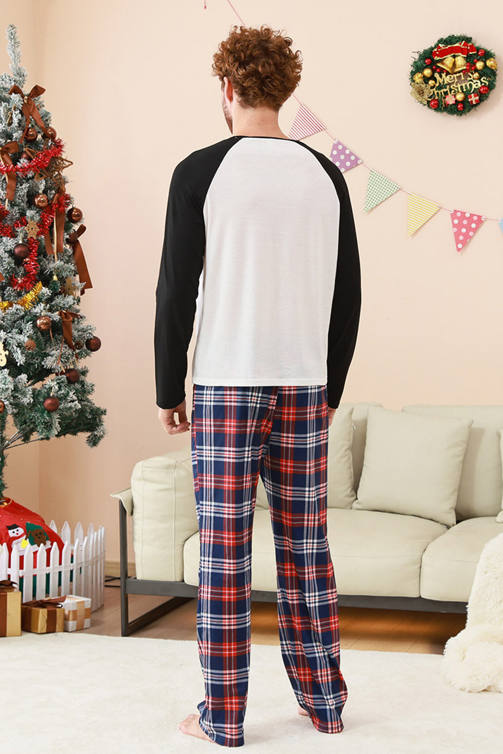 Black Blue Tree Print Family Christmas Pajamas