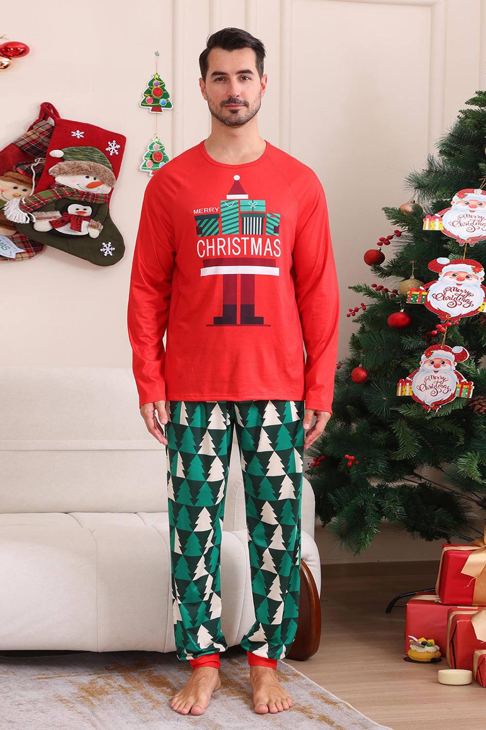 Red Print Christmas Family Matching Pajama Set