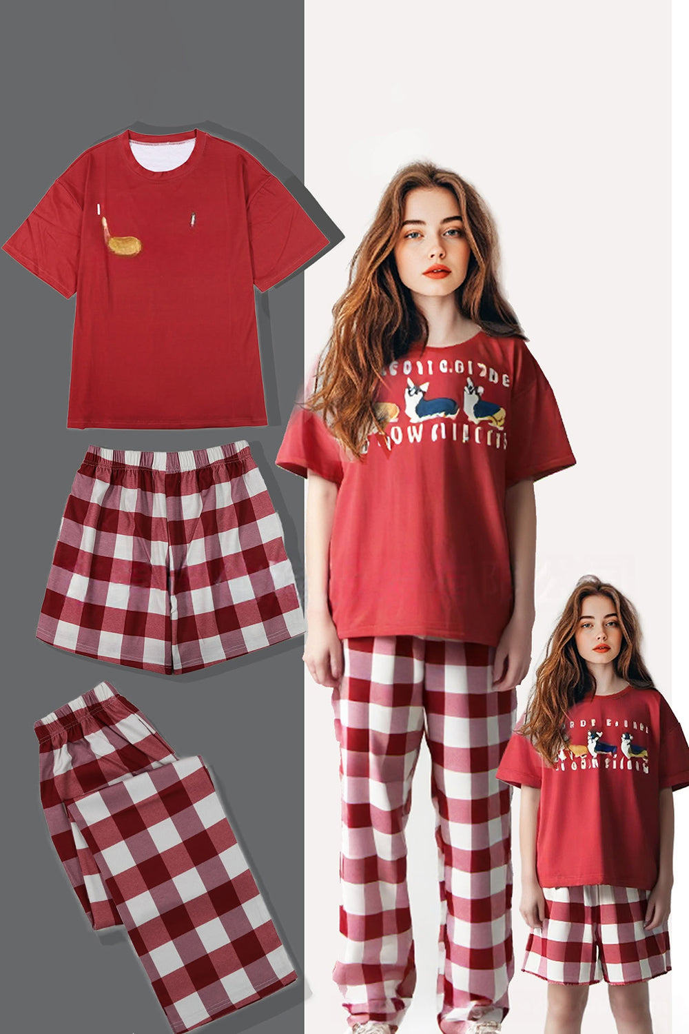 Red Dog Printed Short Sleeve Matching Family Pajamas