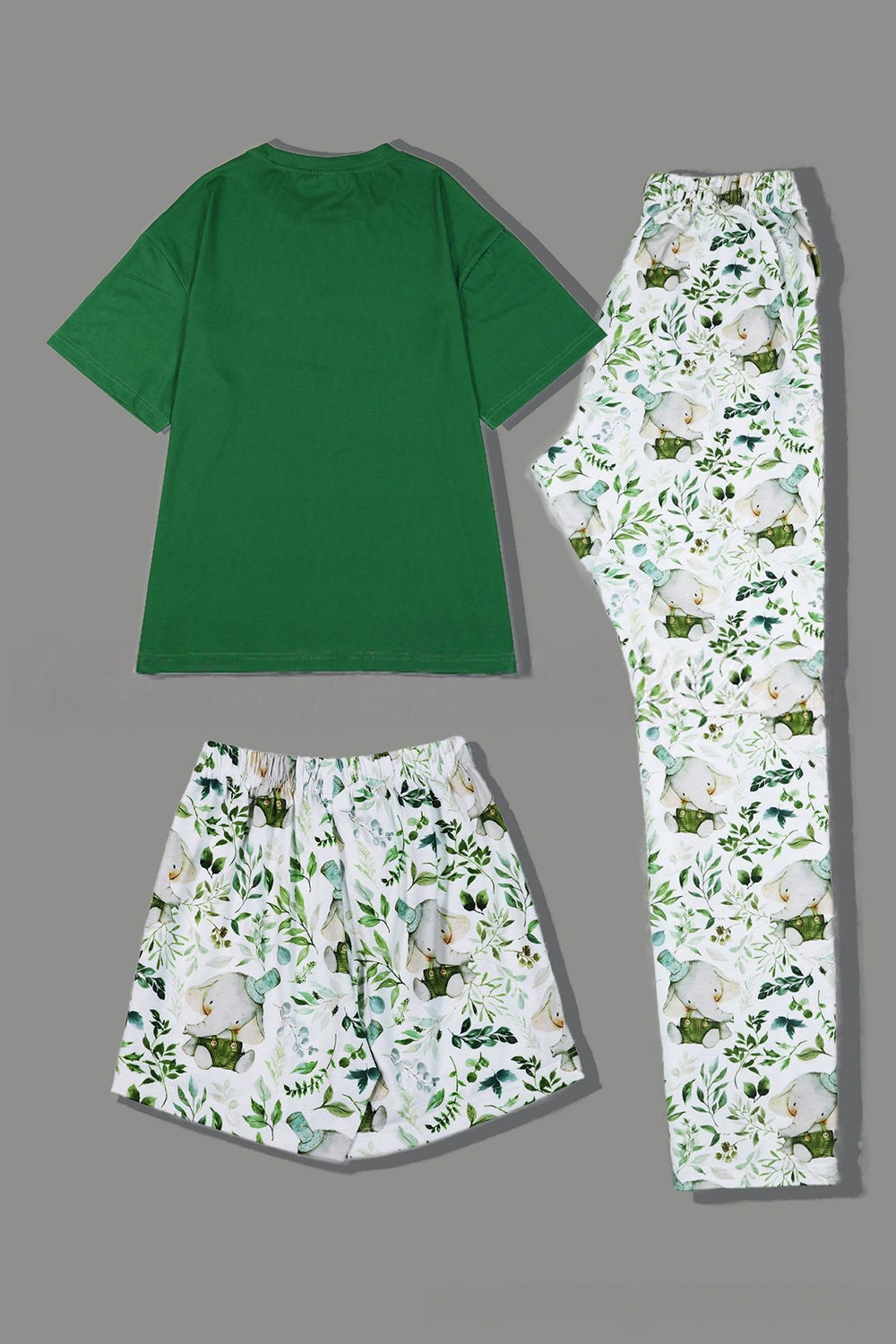 Dark Green Printed Short Sleeve Matching Family Pajamas