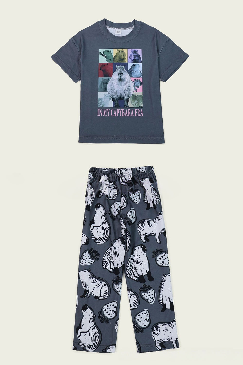 Dark Grey Animal Printed Short Sleeve Matching Family Pajamas