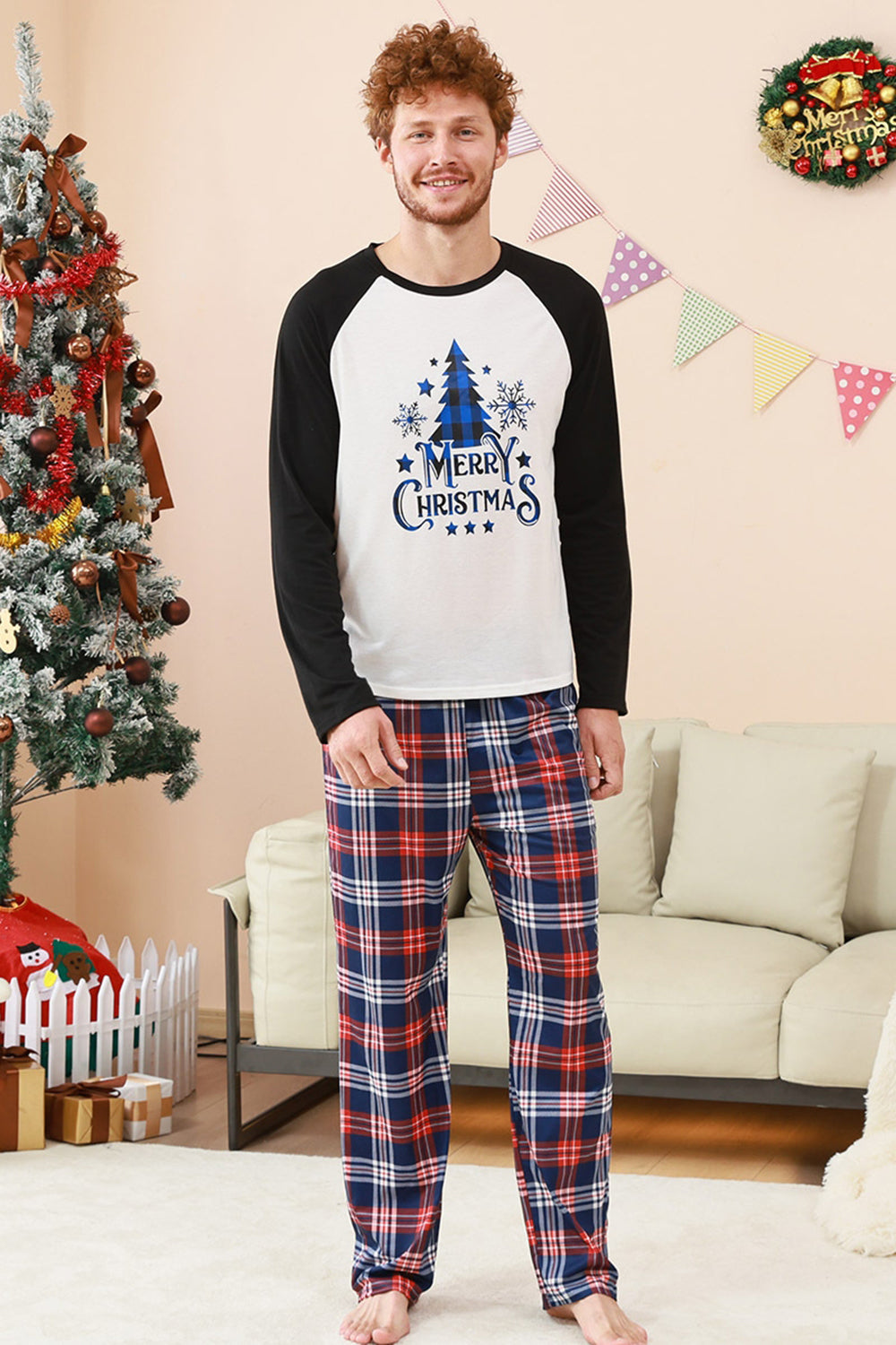 Black and White Tree Printed Family Christmas Pajamas